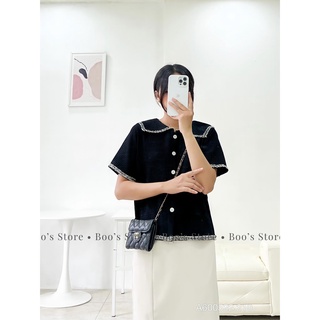 ÁO SOMI CỔ BẺ VIỀN LEN