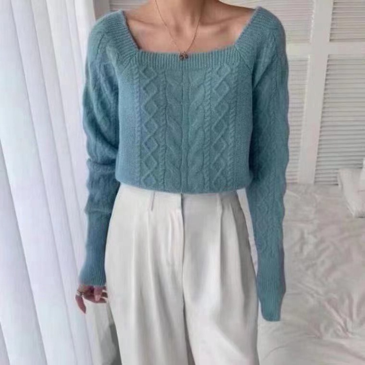 Aó len dệt kim áo len tăm tay dài cổ vuông vặn thừng chất dày dăn siêu ấm thời trang 2021 K5HO | BigBuy360 - bigbuy360.vn