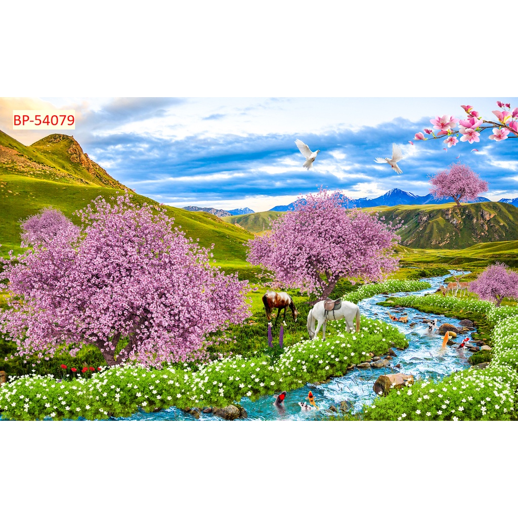 Tranh dán tường phòng khách thiên nhiên vườn hoa, độc, lạ đẹp nhất