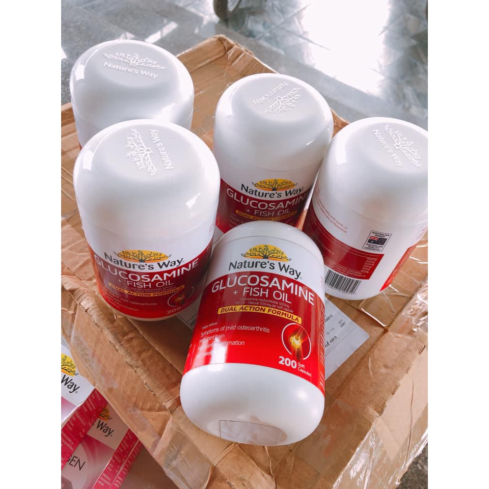 Viên uống bổ xương khớp kết hợp dầu cá Nature's way glucosamine + fish oil 200 viên của Úc