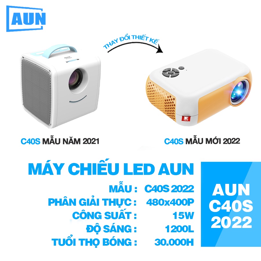 [BẢN 2022 MỚI NHẤT Máy chiếu mini AUN C40s hỗ trợ fullhd 1080p và kết nối với điện thoại, laptop, máy tính