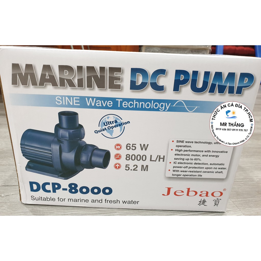 Máy bơm Marine DC Pump (Qmax: 8000 lít/h; Pmax= 65w; Hmax= 5,2m; Dc: 24V) - Jebao