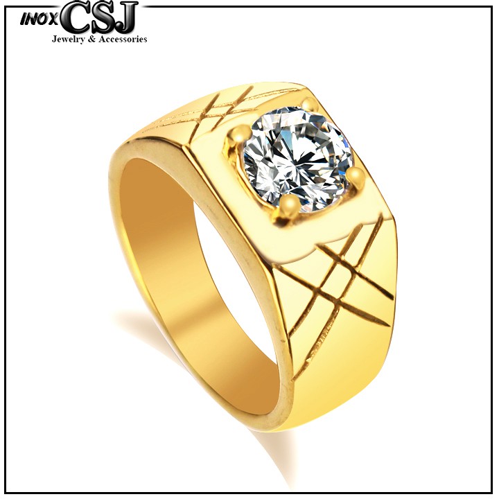 NHẪN NAM INOX MẠ VÀNG SỌC XÉO ĐÍNH XOÀN CÁ TÍNH SANG TRỌNG - tặng hộp đựng xinh xắn