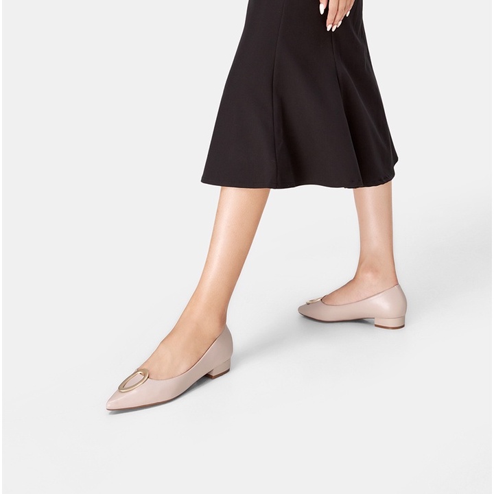 Giày búp bê Nữ Thời Trang JUNO mũi nhọn khóa trang trí BB03058