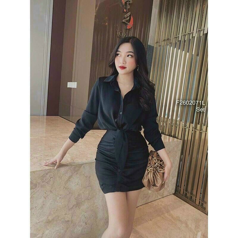 Sét Đồ Nữ Áo Sơ Mi Kèm Chất Váy Chất Lụa Satin Cao Cấp, Set Đi Chơi Sang Chảnh Thời Trang Nữ Xm Minh Phúc