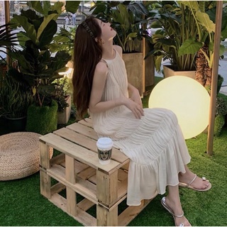Đầm 2 dây dáng suông nhún nhẹ nhàng váy maxi 2 dây voan đi biển hàng quảng châu l1