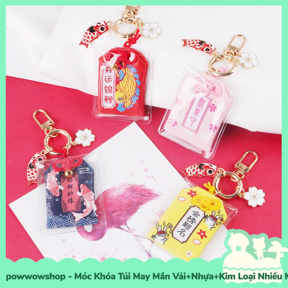 [Sẵn VN - Hỏa Tốc] Móc Khóa Túi May Mắn Kim Loại+PE+Vải Mẫu Sakura Cờ Cá Chép &amp; Hoa Anh Đào