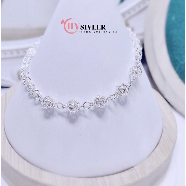 Lắc tay bạc nữ CHY SILVER dạng phụng mix 5 bi bạc thật