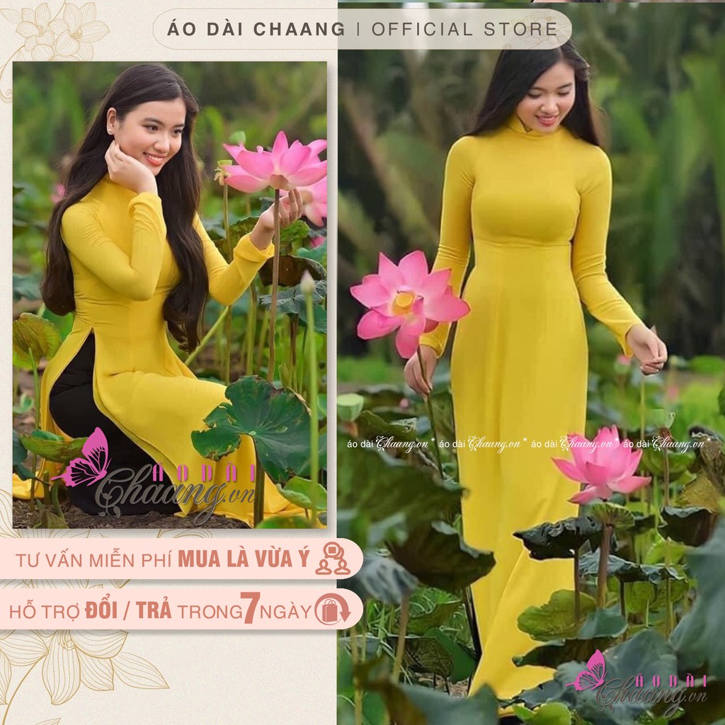 Áo dài 4 tà truyền thống_Chaang_May sẵn áo dài màu vàng cúc xinh tươi, vải đẹp