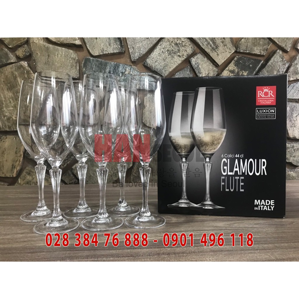 Bộ 6 ly pha lê rượu champagne RCR của Ý dòng Luxion ® Glamour FLUTE 440ml (Goblet for Champagne)