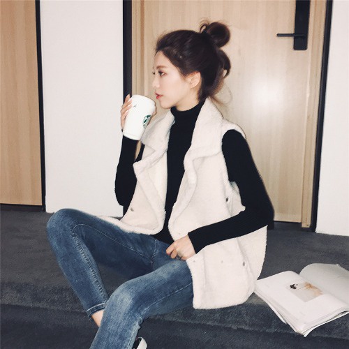 Áo khoác lông cừu không tay thời trang thu đông cho nữ | BigBuy360 - bigbuy360.vn