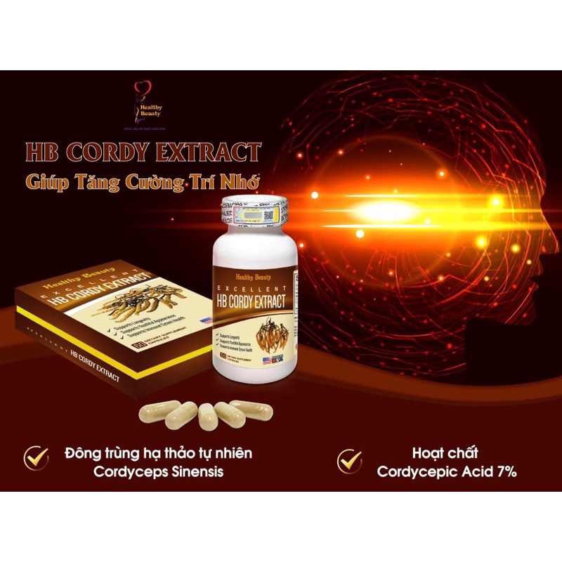 Viên đông trùng hạ thảo Cordyceps HB Cordy Extract lọ 60 viên - Bồi bổ cơ thể, ăn ngủ ngon