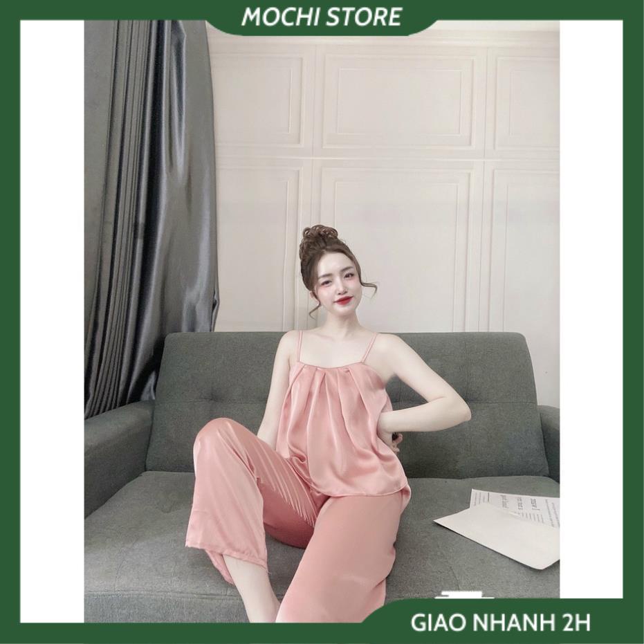 Đồ Lụa Mặc Nhà, Đồ Bộ Nữ Đồ Ngủ Áo Dây Nhún Ngực Quần Dài Chất Lụa Satin Fill Màu Form Rộng Rãi Sang Trọng Kín | BigBuy360 - bigbuy360.vn
