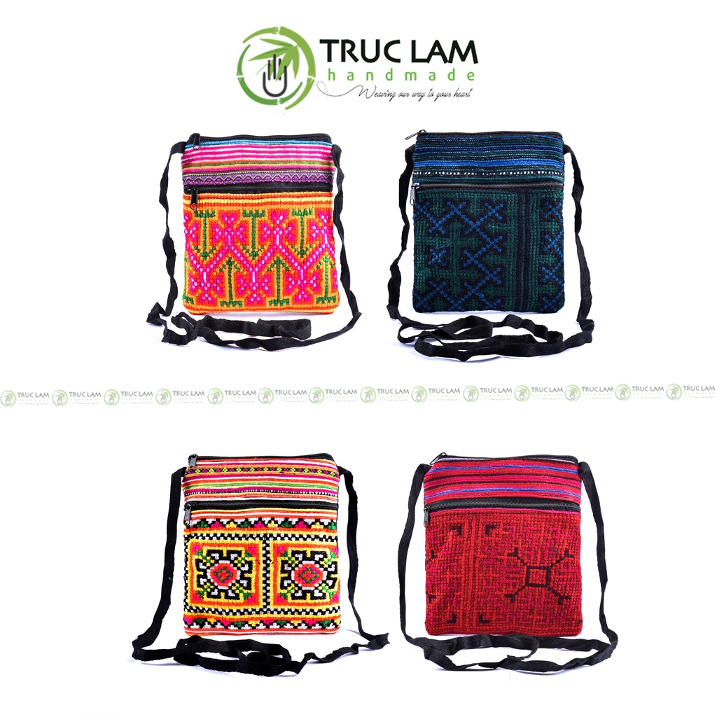 Túi Đeo Chéo Thời Trang Vải Thổ Cẩm Thêu Tay Trúc Lâm Handmade