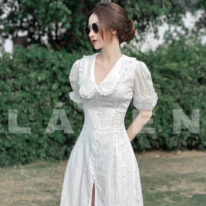 Đầm Bèo Cổ Nút Bọc Xẻ Tà Quyến Rũ Thời Trang Nữ STclothing