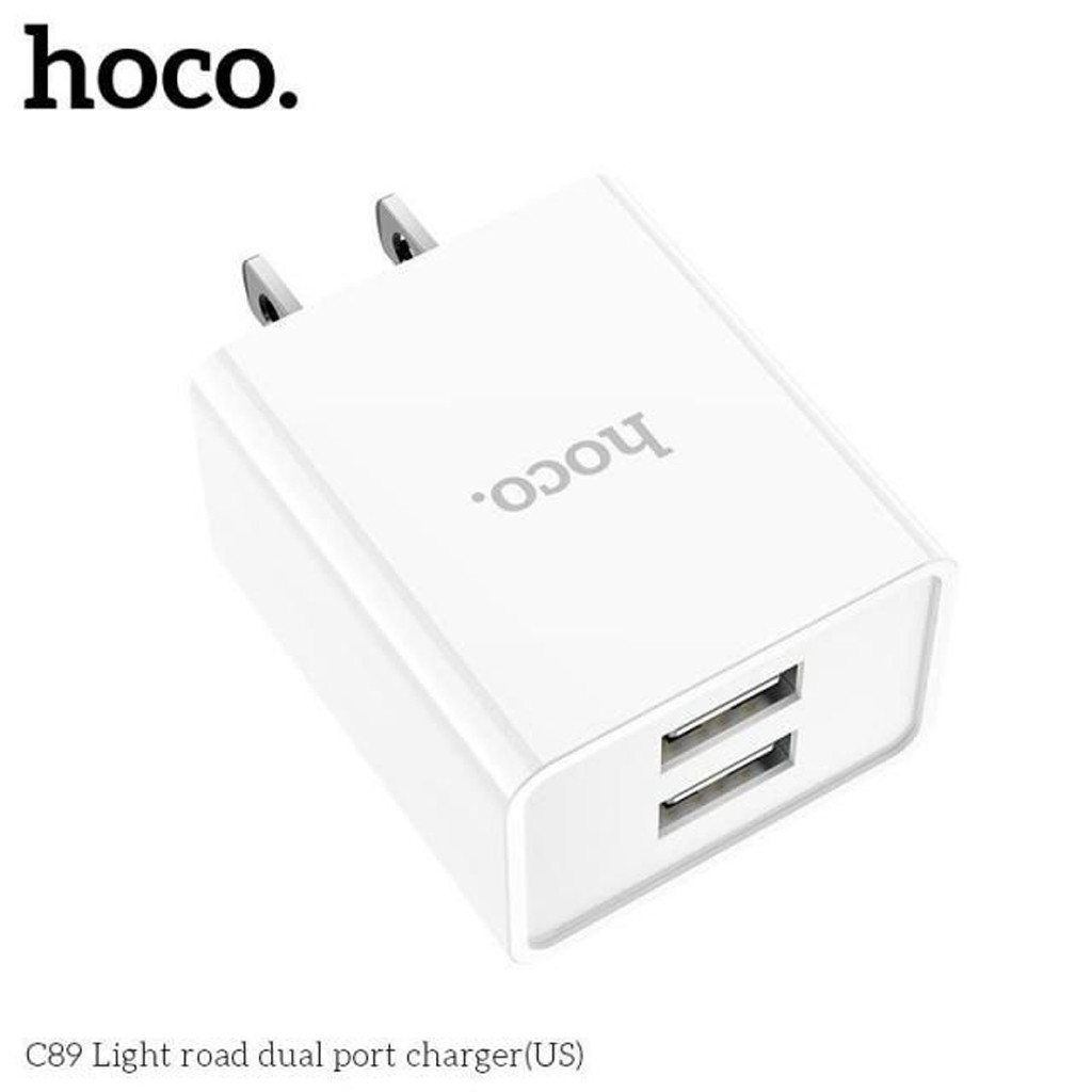 Củ sạc Hoco C89 2 cổng USB, sạc nhanh 2.1A Max, thích hợp với nhiều dòng điện thoại, chân cắm tiêu chuẩn US