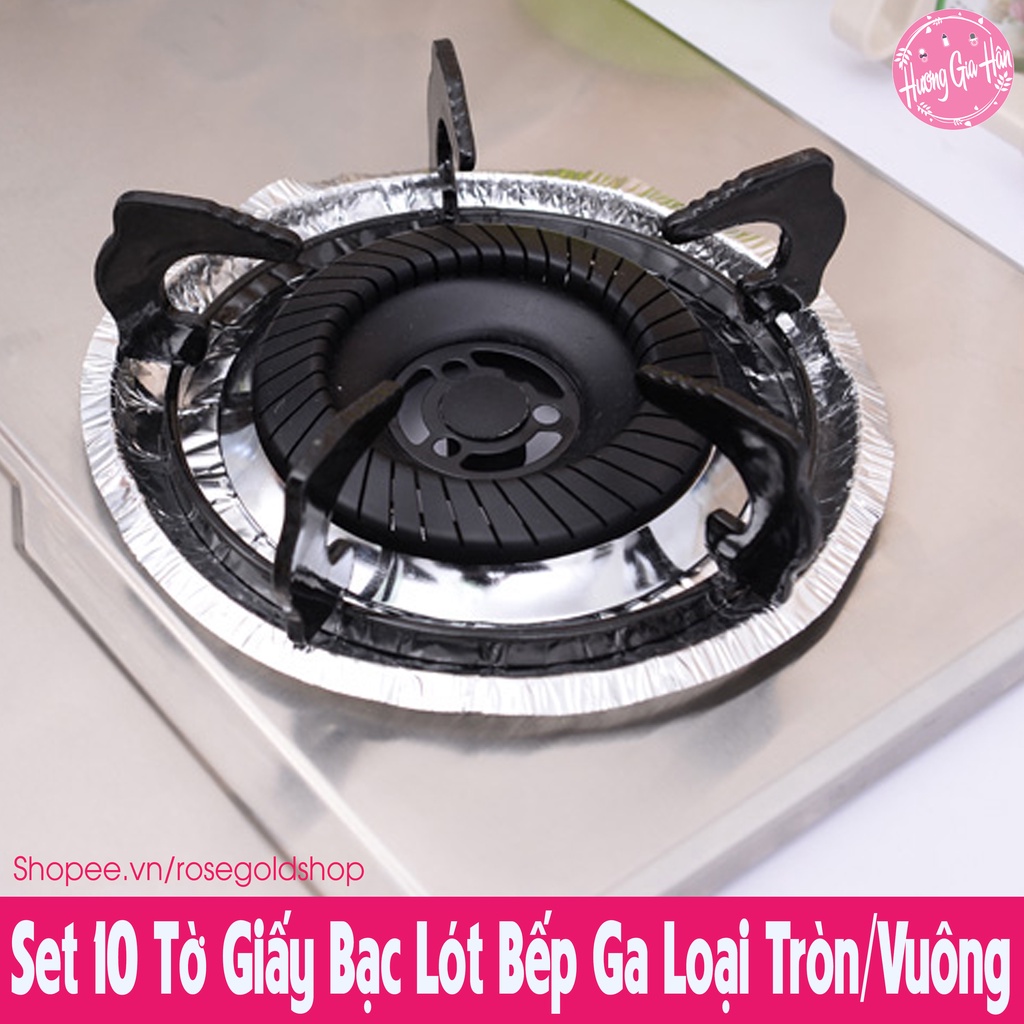 Set 10 Tờ Giấy Bạc Lót Bếp Ga Loại Tròn/Vuông, Vừa Với Tất Cả Loại Bếp