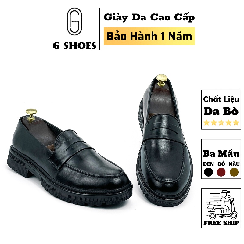 Giày lười nam da thật bảo hành 1 năm kiểu dáng Penny Loafer đế cao cá tính - Mã T401