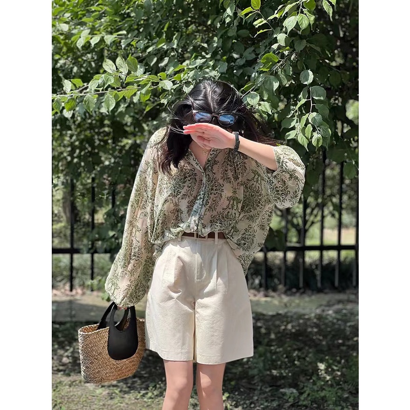 Áo Sơ Mi chiffon Tay Dài Dáng Rộng In Hoa Thời Trang Mùa Hè 2022