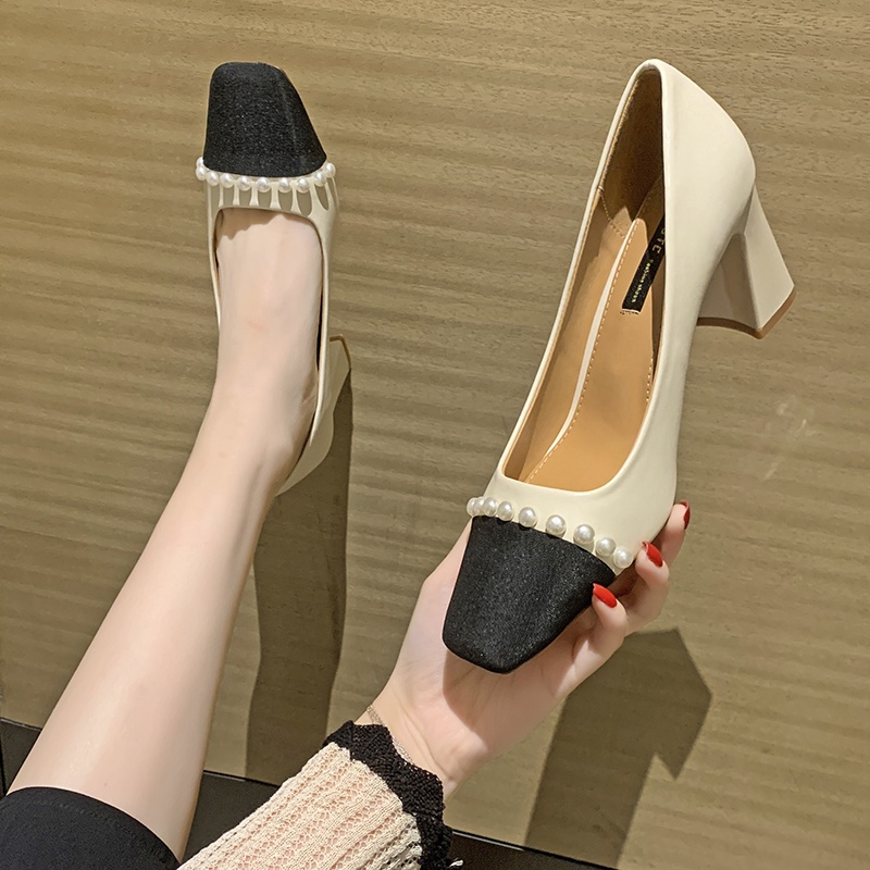 Giày Cao Gót Da Mũi Vuông Thời Trang Cho Nữ