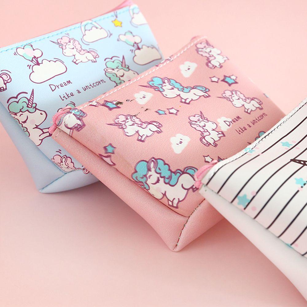 SOMEDAYZL Túi Đựng Mỹ Phẩm Bằng Da PU Chống Thấm Nước Họa Tiết Kỳ Lân Hoạt Hình Có Khóa Kéo Tiện