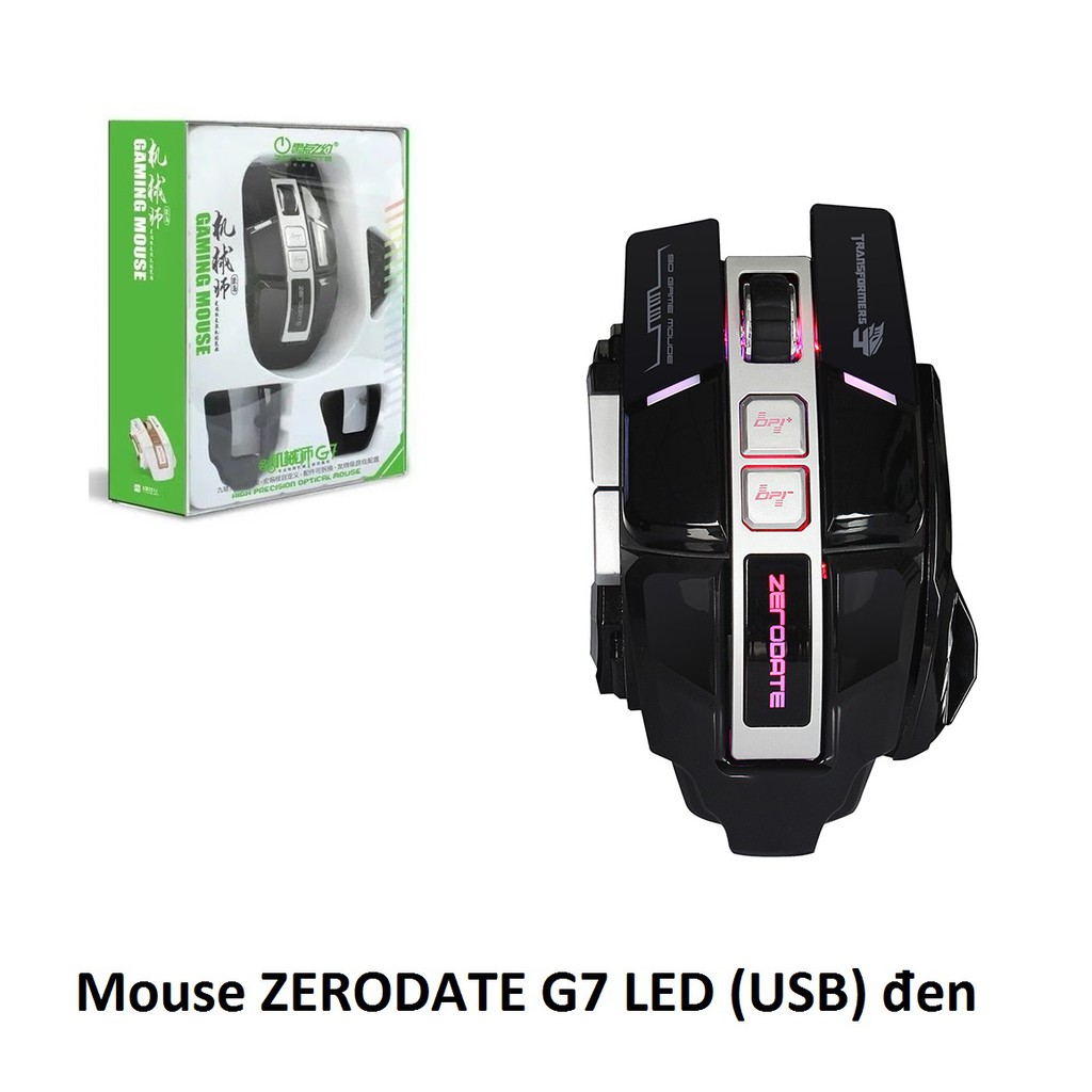 cHUỘT MÁY TÍNH CÓ DÂY ZERODATE G7 USB CÓ ĐÈN LED MÀU ĐEN