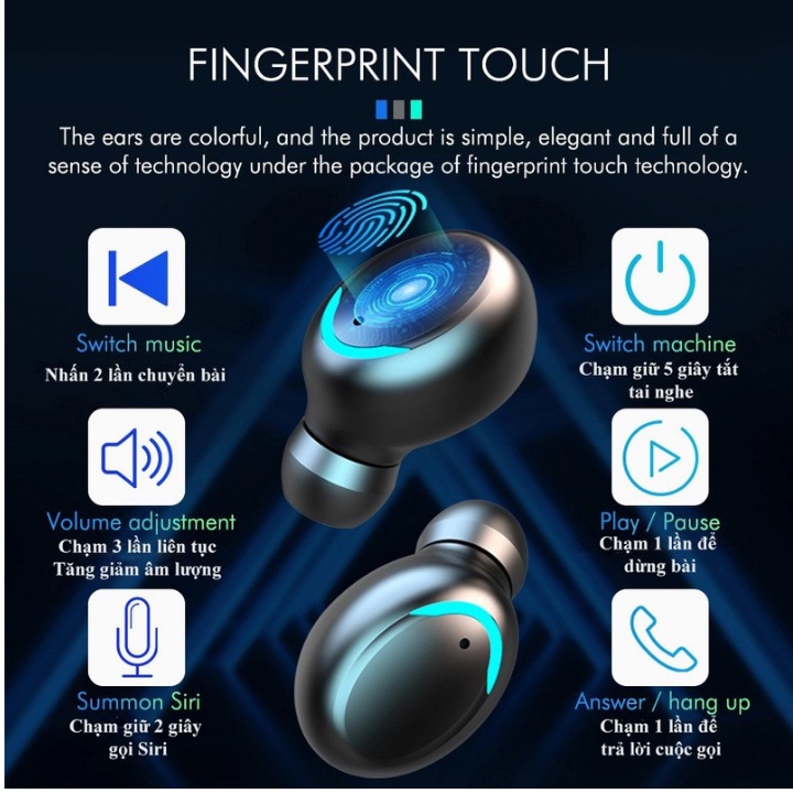 Tai Nghe Bluetooth Dogitek F9 Pro Kiêm Sạc Dự Phòng, Bản Quốc Tế Cảm Biến Vân Tay Version 5.2 2022