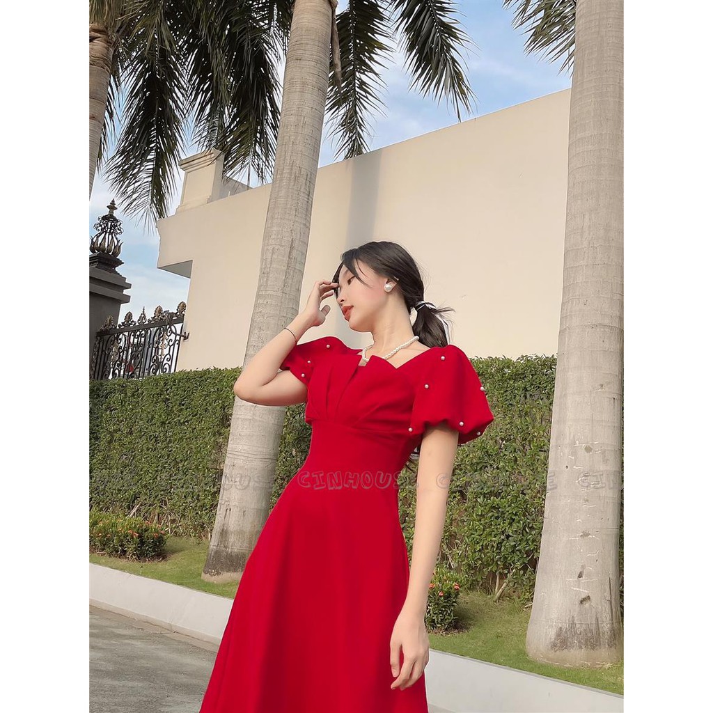 Đầm Đ đính ngọc 0033 ngực xếp cách điệu trẻ trung CIN HOUSE