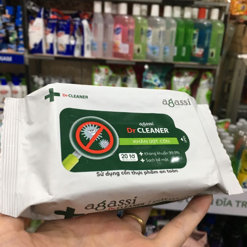 Khăn ướt có cồn Agassi Dr.Cleaner 20 tờ (Gói)