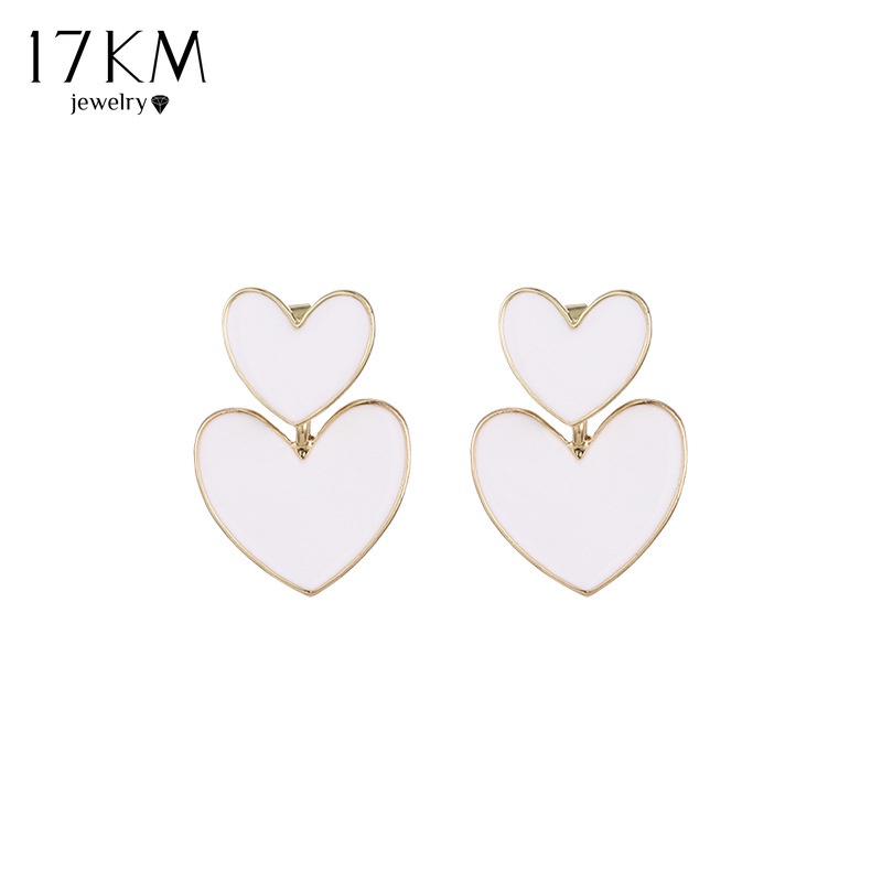 Đôi khuyên tai 17KM bạc S925 mặt hình trái tim hai lớp thời trang đơn giản dành cho phái nữ