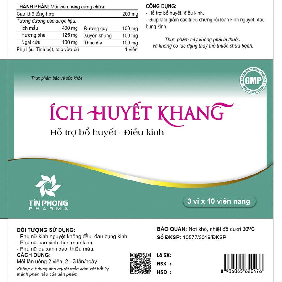 Ích huyết khang Viên Uống Giảm Rối Loạn Kinh Nguyệt Không Đều, Đau Bụng Bổ Huyết Điều Kinh