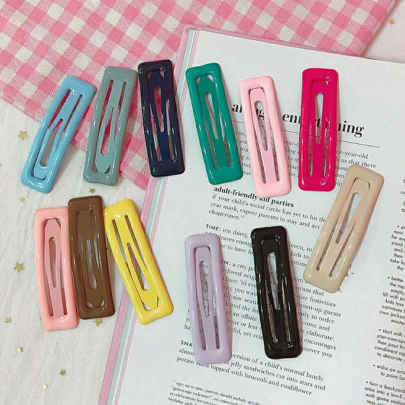 SET 2 CÁI | KẸP TÓC BẤM KIM LOẠI HÌNH CHỮ NHẬT | MÀU TRƠN SƠN BÓNG | VIDEO THẬT | SHOP BEECOW
