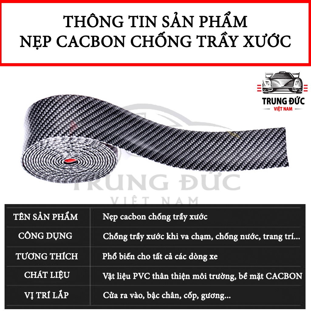 Miếng nẹp dán TRUNGDUCVN mạ cacbon cho xe hơi chống trầy xước bậc cửa, dán cốp xe, bảo vệ xe hơi