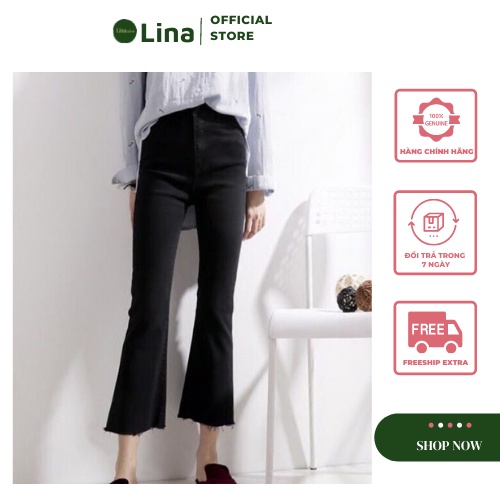 Quần Jean Ống Loe Lưng Cao Màu Đen Trơn Vải Jean Giấy Co Giãn Hàn Quốc LINASTORE 014 | BigBuy360 - bigbuy360.vn