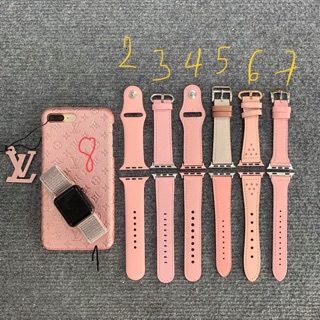 Combo màu hồng : dây đeo Aple watch và ốp lưng LV cho iP