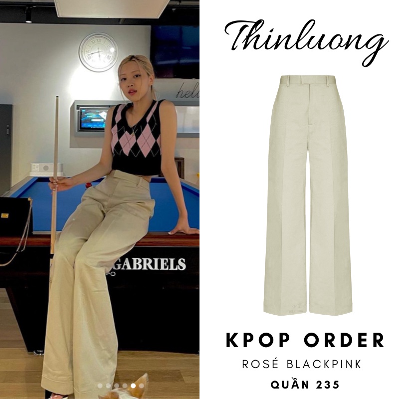 (Có sẵn 6 màu đủ size) Quần tây ống rộng suông giống Rose Blackpink cho nữ màu kem lưng ngang cạp cao