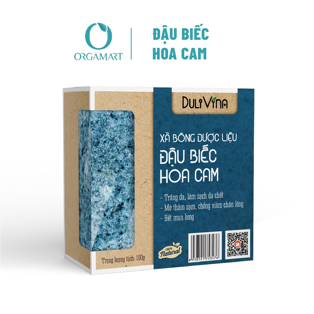 Xà bông Dược liệu DuliVina Đậu Biếc Hoa Cam Làm Sạch Sâu, Tăng Sinh Collagen, Độ Đàn Hồi Của Da 100g