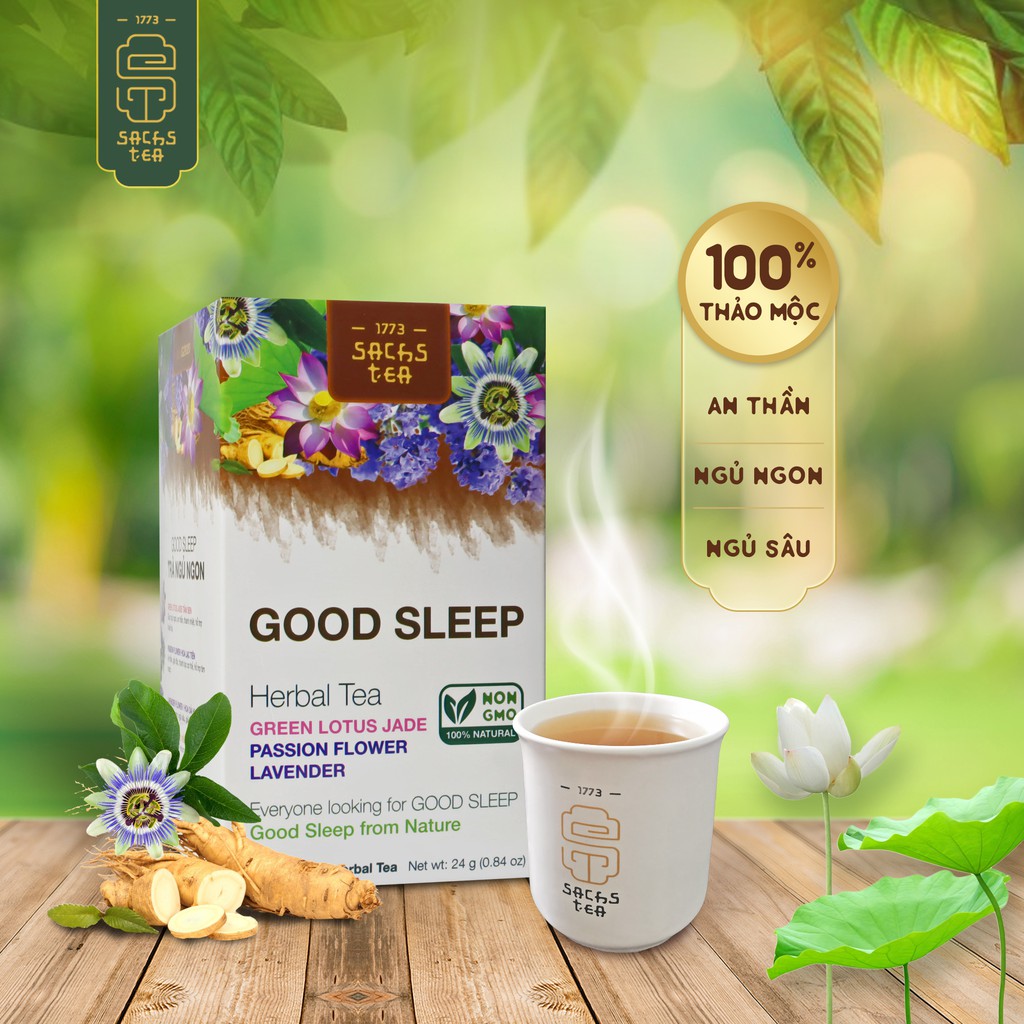 Trà Ngủ ngon Good Sleep Tea G2020 SACHS TEA 1773 Trà thảo mộc dễ ngủ an thần túi lọc tiện lợi thân thiện môi trường.