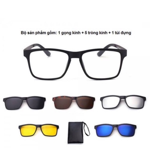 Kính Trắng Gọng Cận 5trong1 đủ 5 màu mắt kính thay đổi (cam kết chuẩn hình)