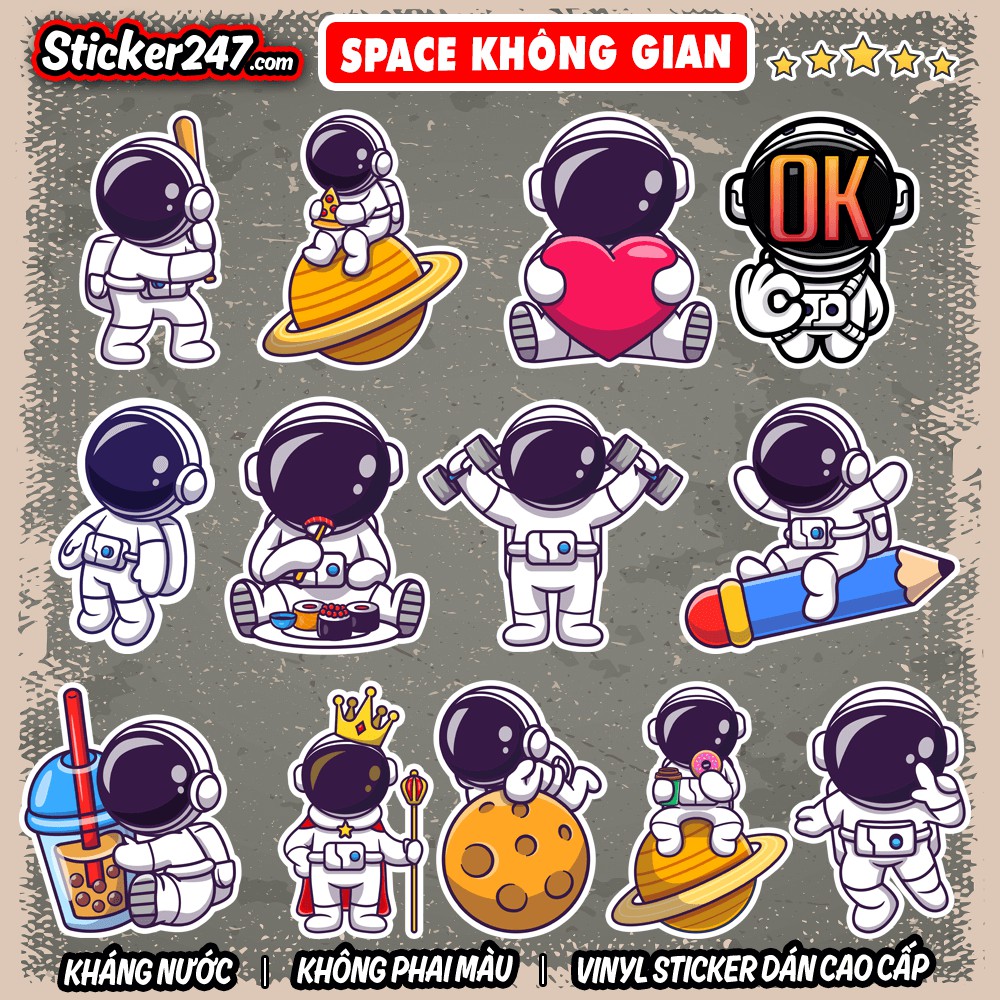 Sticker Phi Hành Gia 🌈𝑭𝒓𝒆𝒆𝒔𝒉𝒊𝒑 Sticker Dán Mũ Bảo Hiểm, Dán Vali, Đàn Guitar - Chống Thấm Nước Space, Galaxy - SPA12