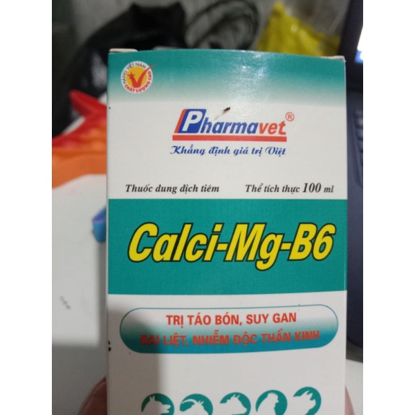 Ca mg b6 canxi bai liệt, táo bon, thú chửa, giun chân chó mèo gà chim lợn chướng bụng đây hơi, trâu bò dê, co giất