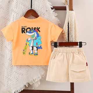 Infant baby Cartoons Shark short sleeve suit Kids 2-piece set