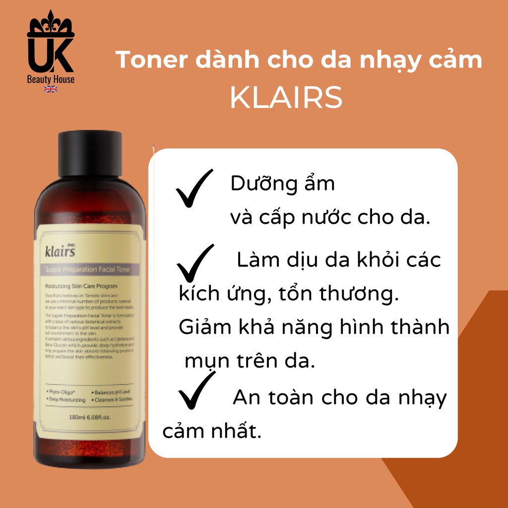 Nước Hoa Hồng Dear Klairs Supple Preparation Facial Toner 180ml | BigBuy360 - bigbuy360.vn