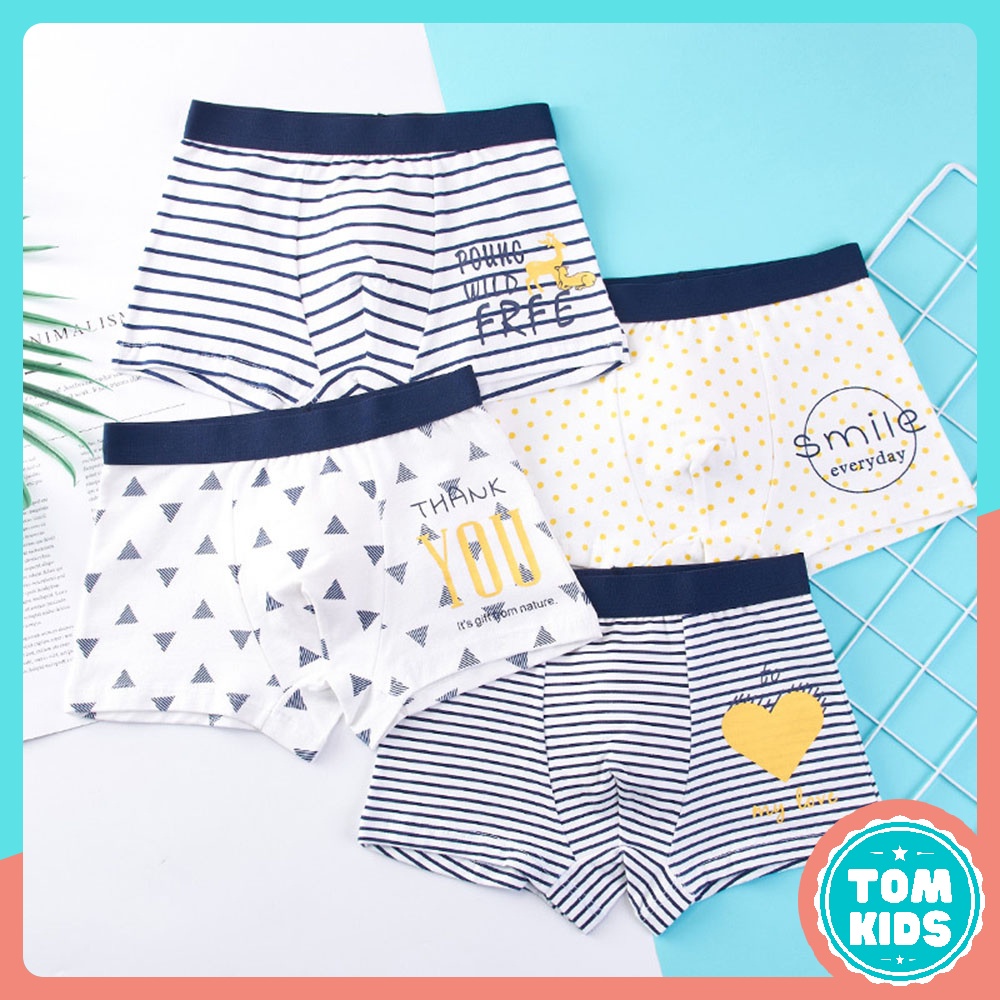 SET 4 Quần Chíp Bé Trai Chất Liệu COTTON Kháng Khuẩn Co Giãn Đàn Hồi Tốt Họa Tiết Kẻ Sọc Phong Cách Mã DL-009