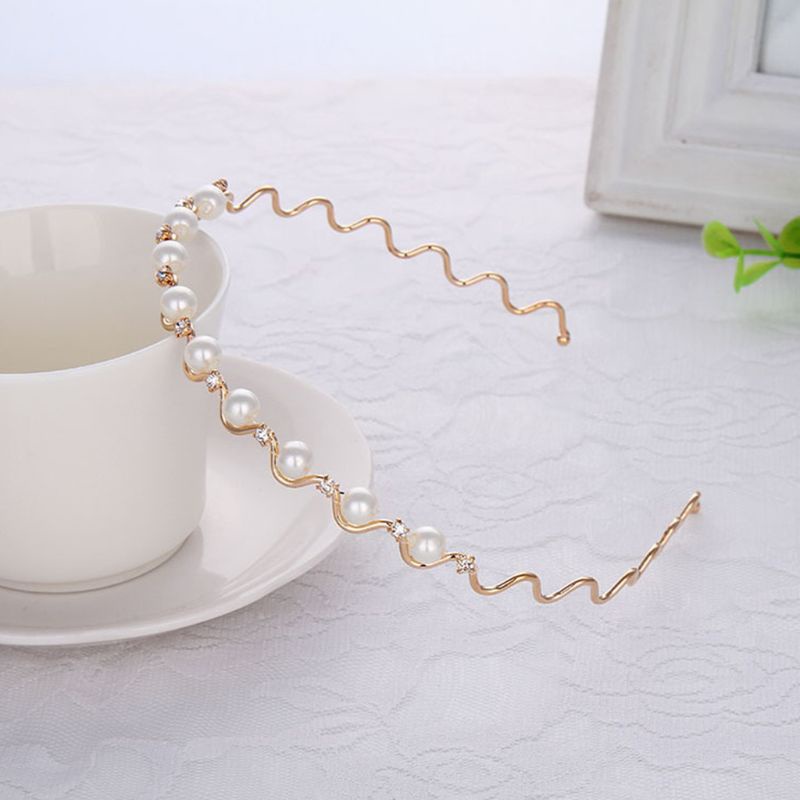 Cài Tóc Đính Ngọc Trai Giả Bằng Thép Gợn Sóng Phong Cách Hàn Quốc Tối Giản Dành Cho Cô Dâu