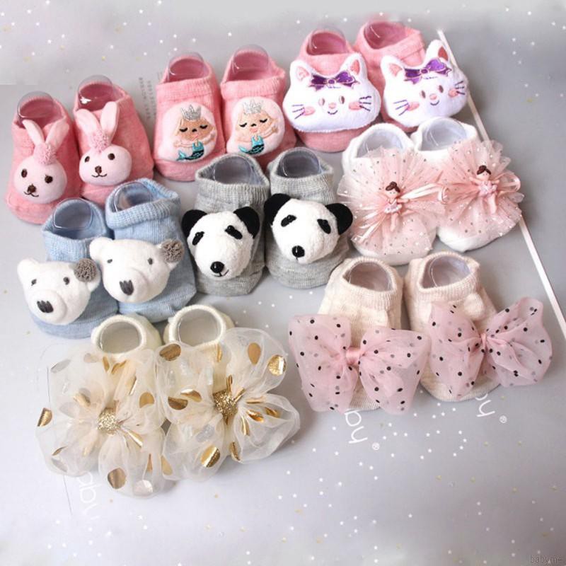 Baby Socks And Headband Set Lovely Flowers Decorated Anti-Slip Ankle Socks Elastic Hair Band Set