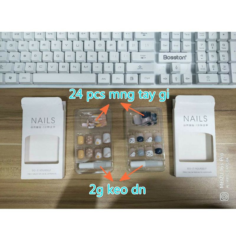 Hộp 24 Dán Móng Tay Giả Nail Tặng Kèm Keo Dán Móng Họa Tiết Bắt Mắt Chống Thấm Nước