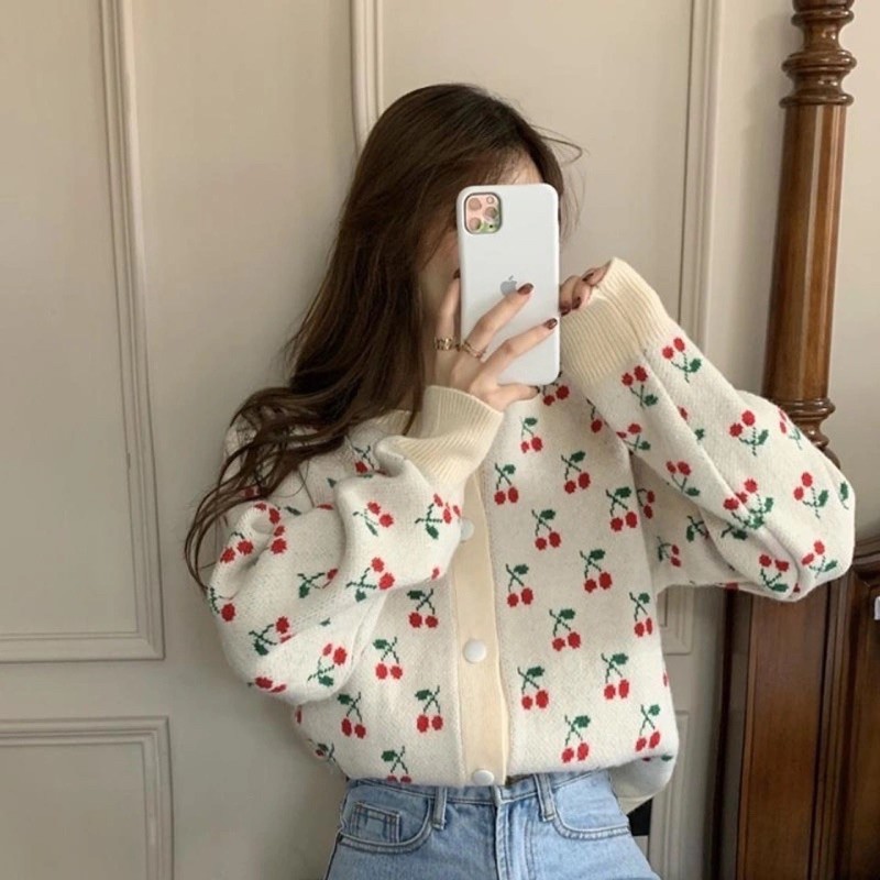 [ORDER TAOBAO] ÁO CARDIGAN HỌA TIẾT QUẢ CHERRY