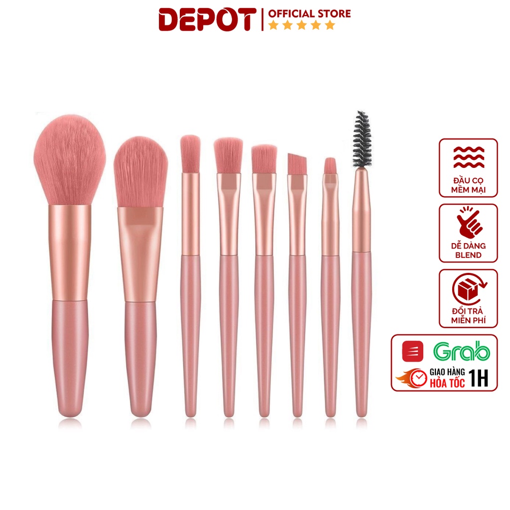 Bộ cọ trang điểm 8 món đầy đủ đa năng nhỏ gọn có túi zip màu pastel xinh xắn