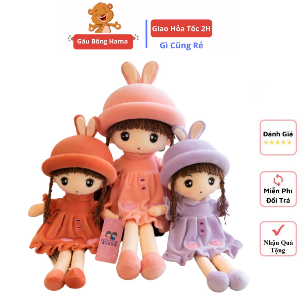 Gấu Bông Búp Bê Váy Nhung Tim Mũ Tai Thỏ Qùa Tặng Dành Cho Bé Gái Gấu Bông Cao Cấp Hama